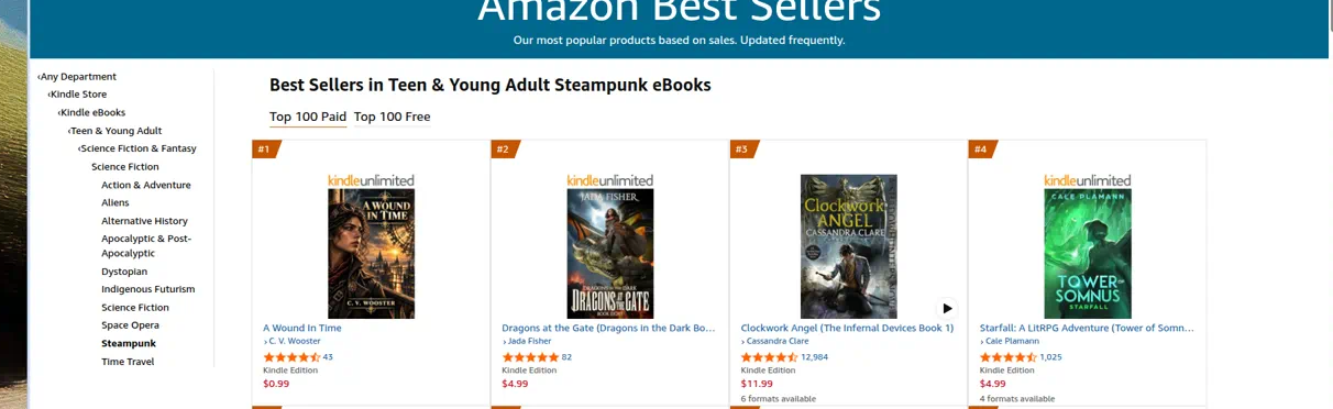 A Wound in Time at #1 Amazon Best Seller in Teen & Young Adult Steampunk eBooks
